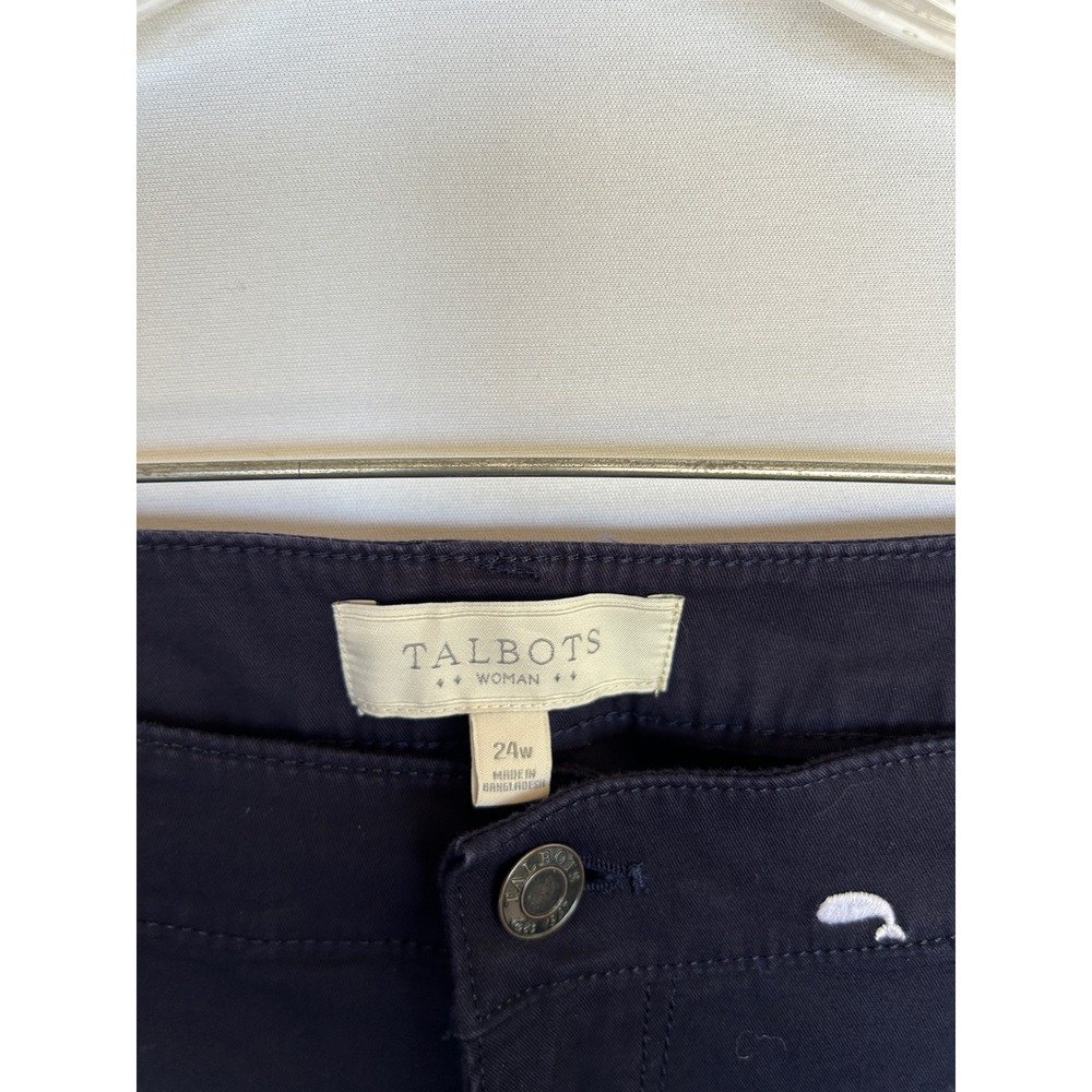 Talbots Woman Navy Blue Whale Embroidered Chino Pants Size 24W Nautical Ankle - Picture 2 of 13